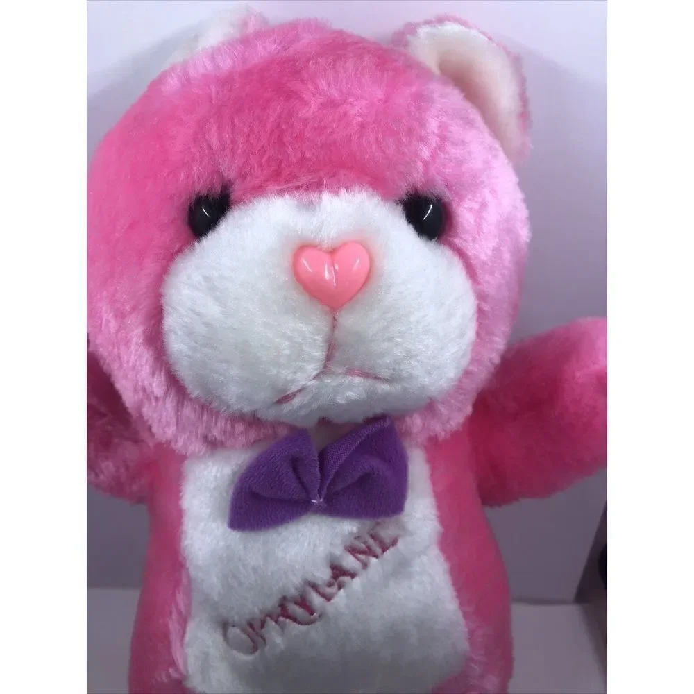 Vintage Pink white plush teddy bear Amusement Opryland Logo